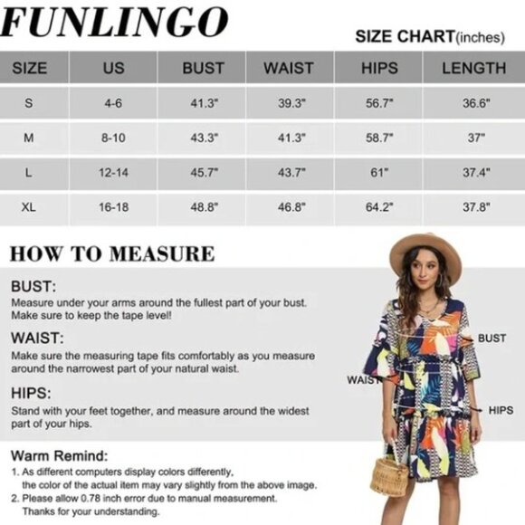 Funlingo Summer Dresses Flowy Tunic Mini Dress Short Sleeve Swing Dress sz Large - Picture 11 of 11